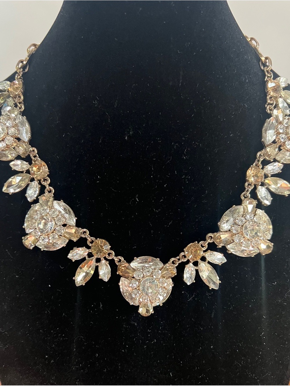 Natasha Couture Gold and Clear Crystal Floral Bib Necklace